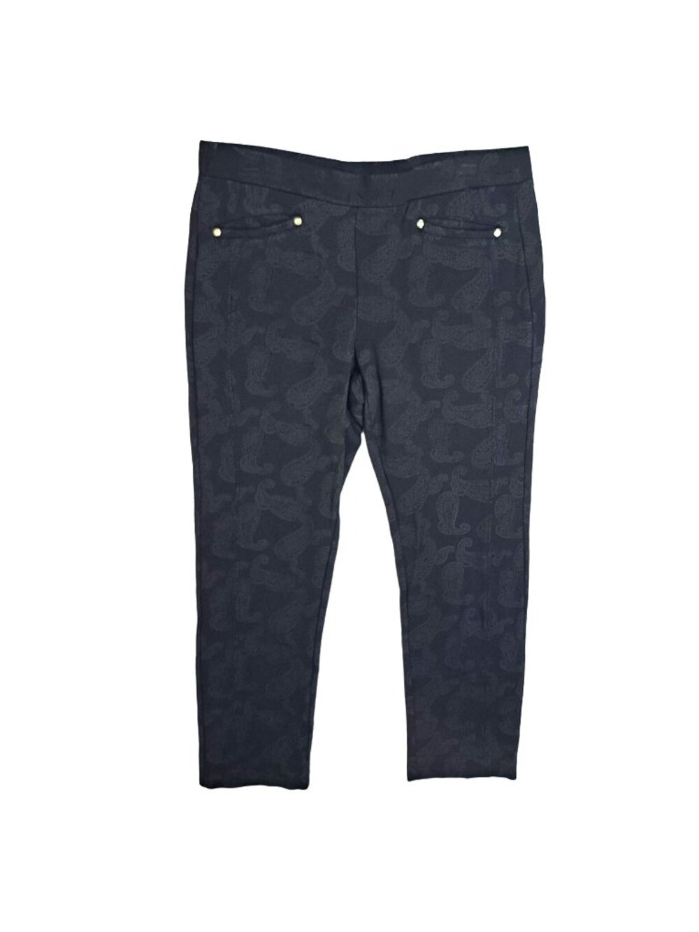 Peck & Peck Size 10 Black Paisley Crop Skinny Pants Hi Rise Office Casual